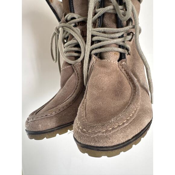Sketchers Vintage Suede Lace-Up Shearling Wedge Boots - Brown Cream, US 8 - Picture 4 of 11